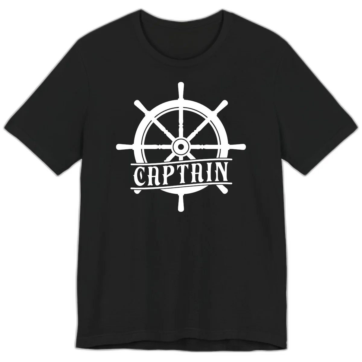 Captain Ship Wheel Nautical Design Premium T-Shirt in Black