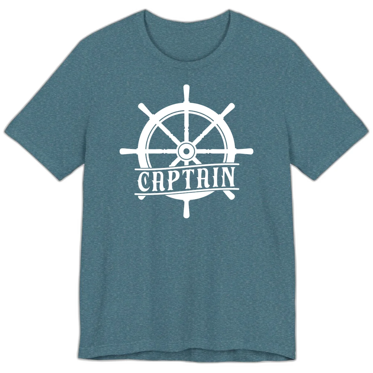 Captain Ship Wheel Nautical Design Premium T-Shirt in Heather Deep Teal