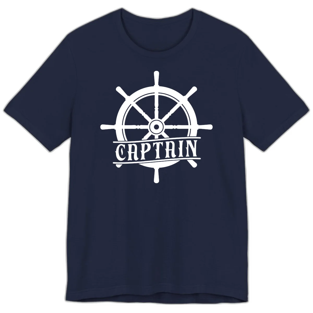 Captain Ship Wheel Nautical Design Premium T-Shirt in Navy