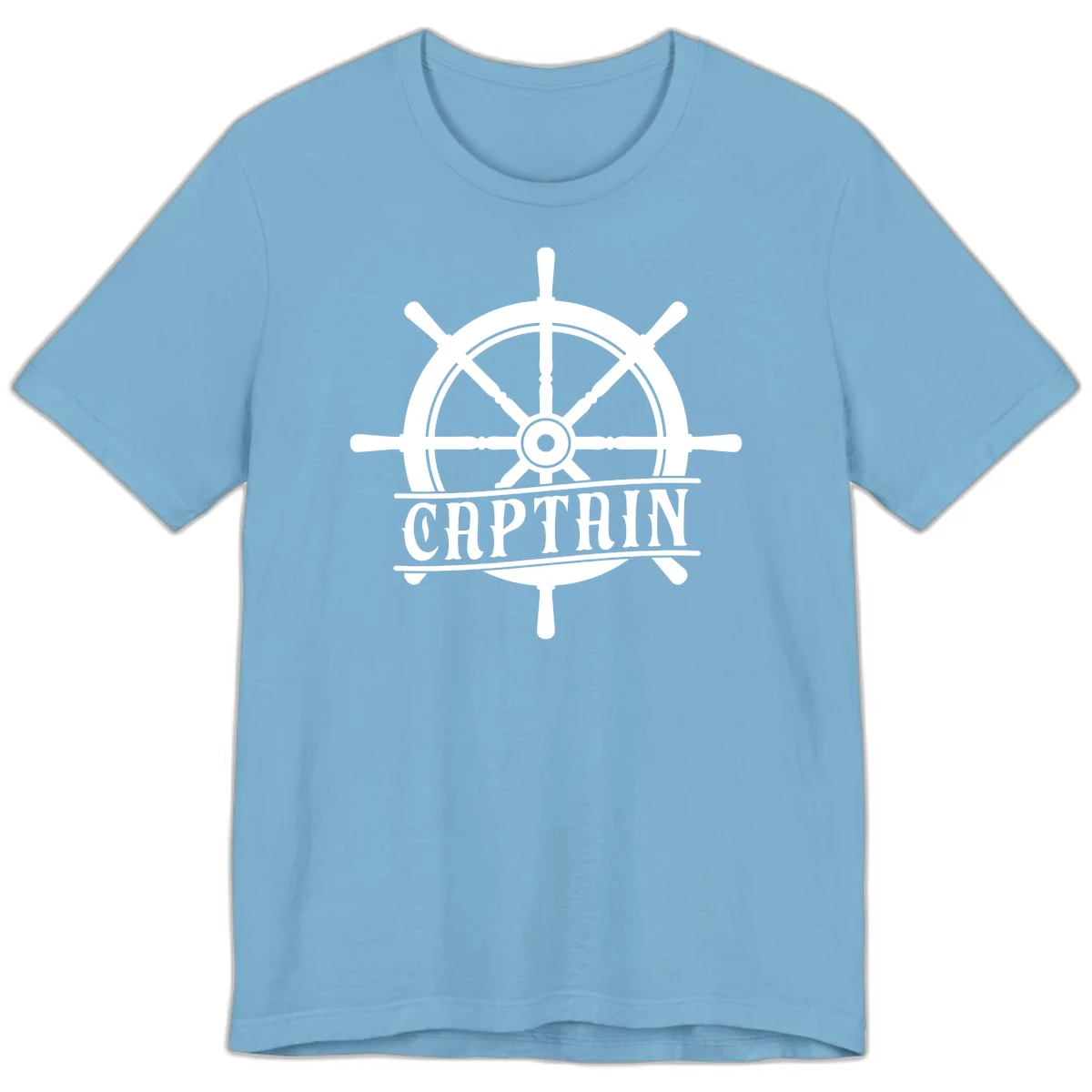 Captain Ship Wheel Nautical Design Premium T-Shirt in Ocean Blue