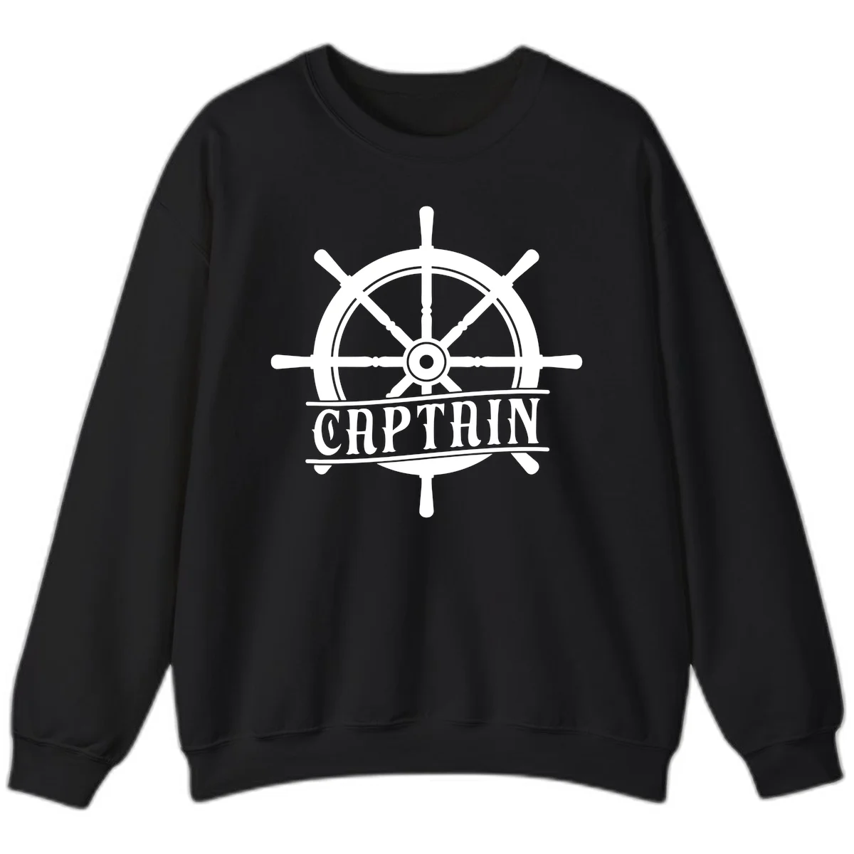 Captain Ship Wheel Nautical Design Sweatshirt in Black