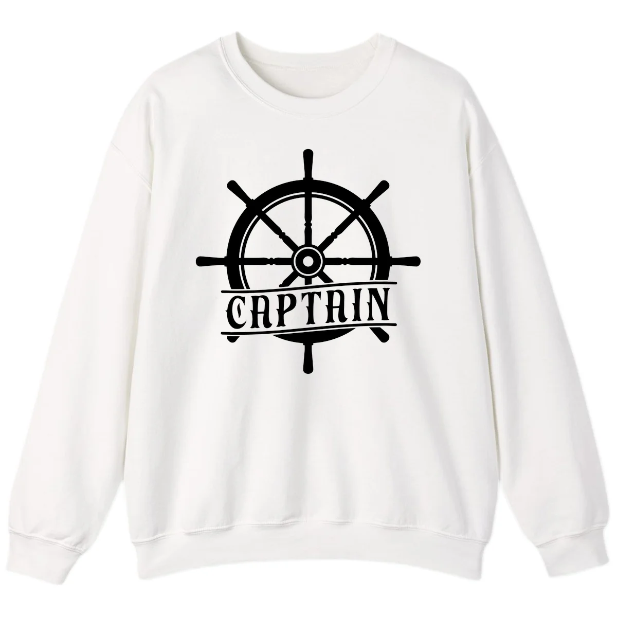 Captain Ship Wheel Nautical Design Sweatshirt in White