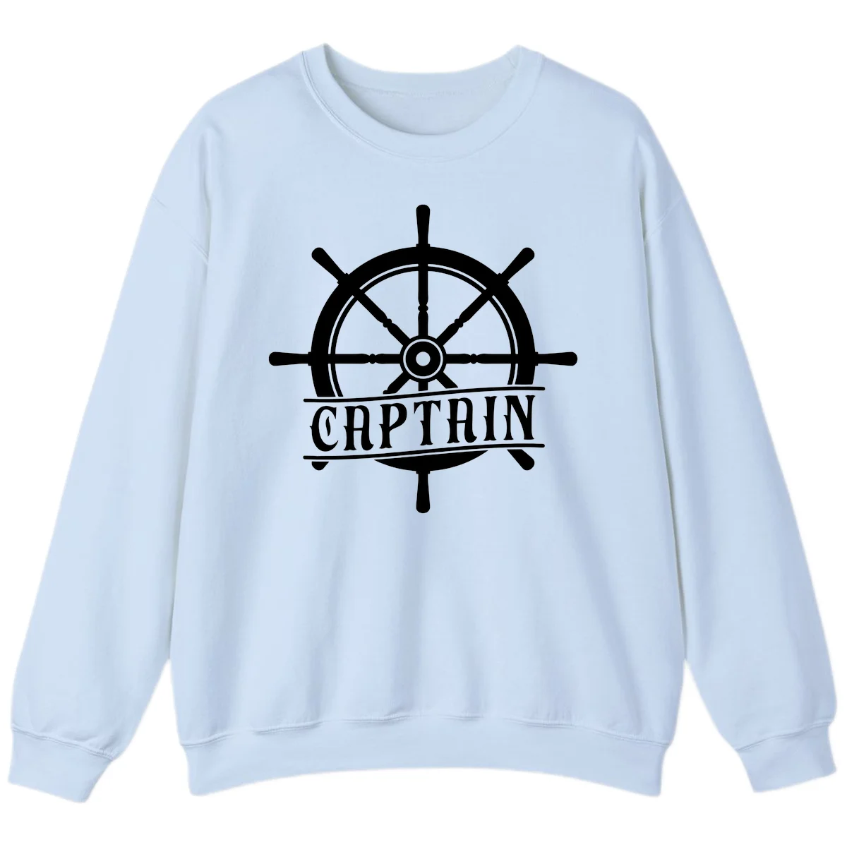 Captain Ship Wheel Nautical Design Sweatshirt in Light Blue