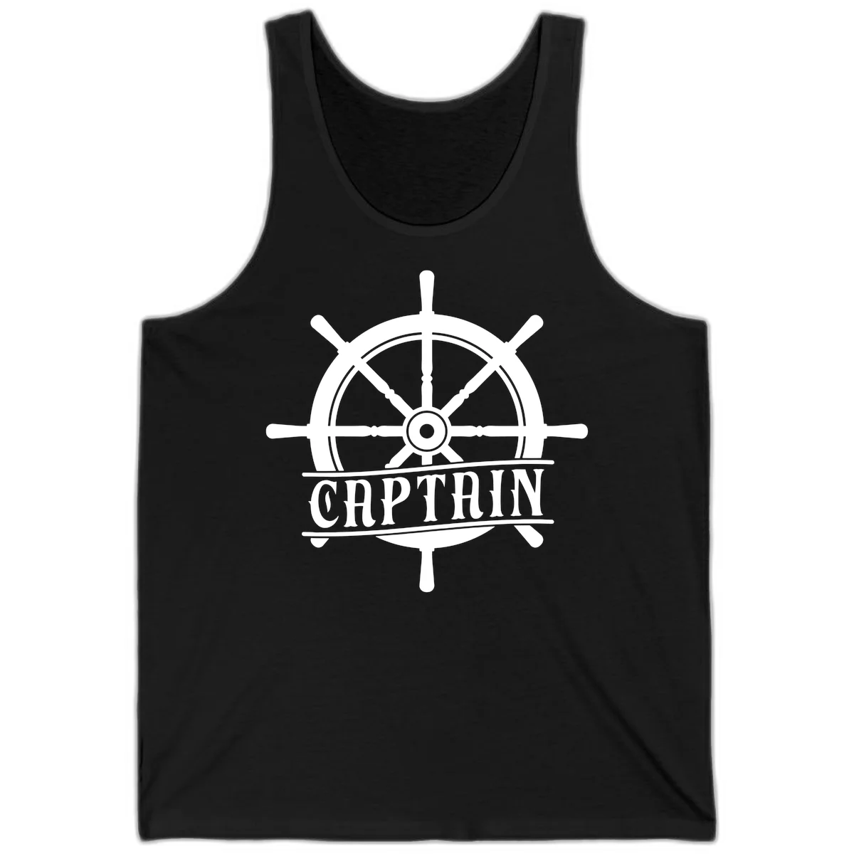 Captain Ship Wheel Nautical Design Tank in Black