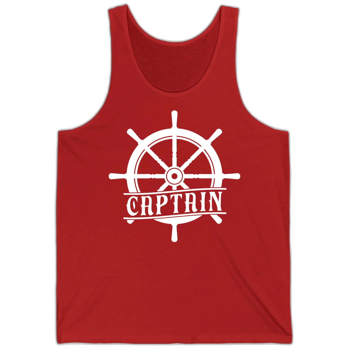 Captain Ship Wheel Nautical Design Tank in Red