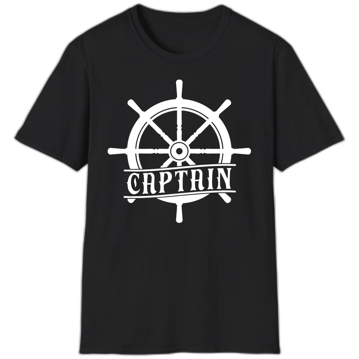 Captain Ship Wheel Nautical Design T-Shirt in Black