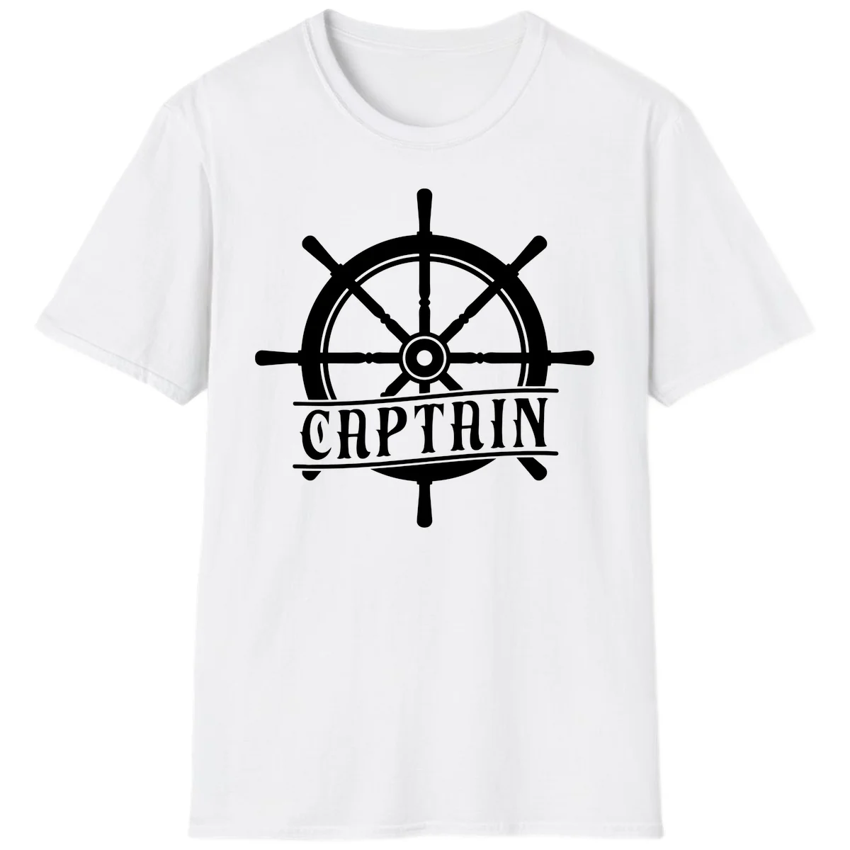 Captain Ship Wheel Nautical Design T-Shirt in White