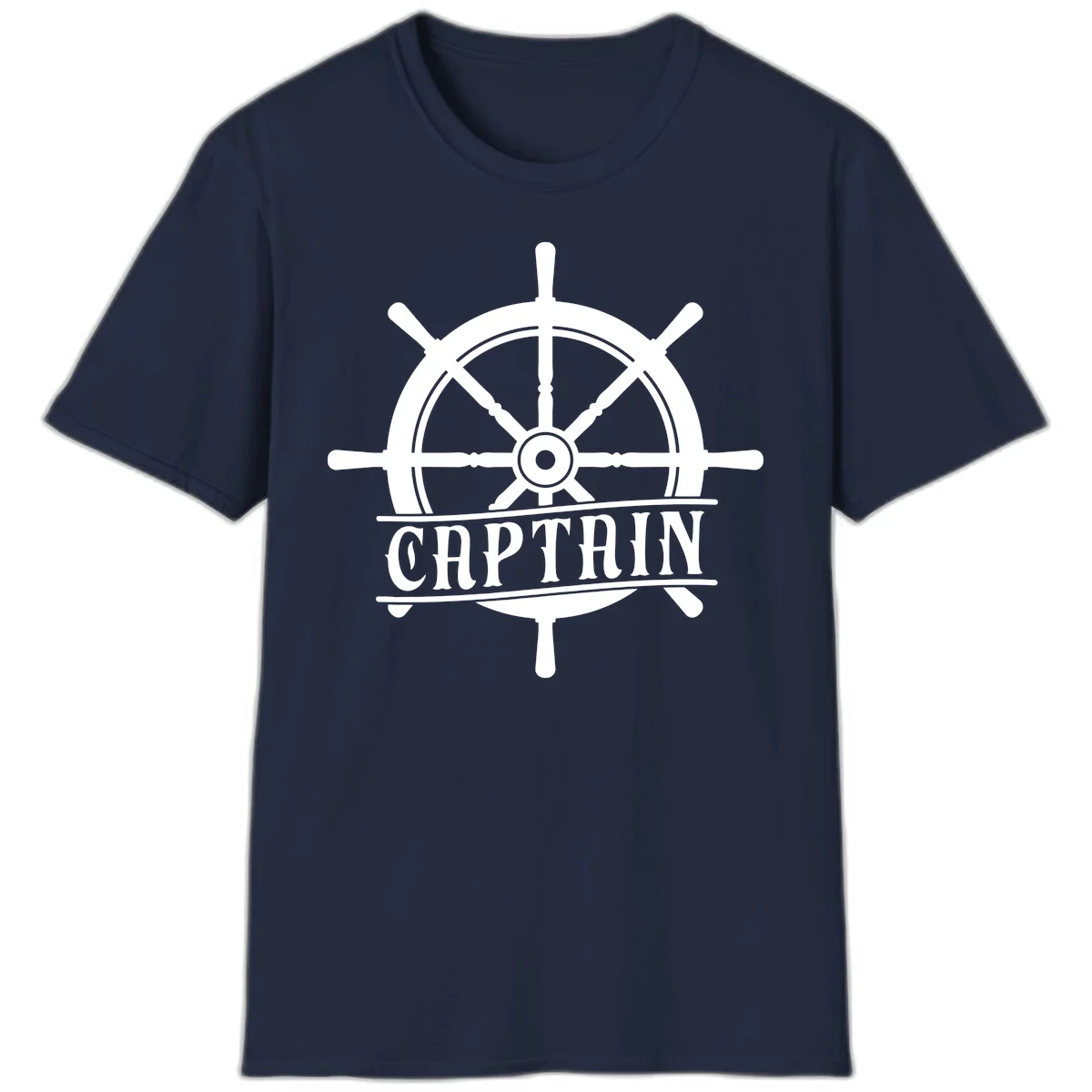 Captain Ship Wheel Nautical Design T-Shirt in Navy