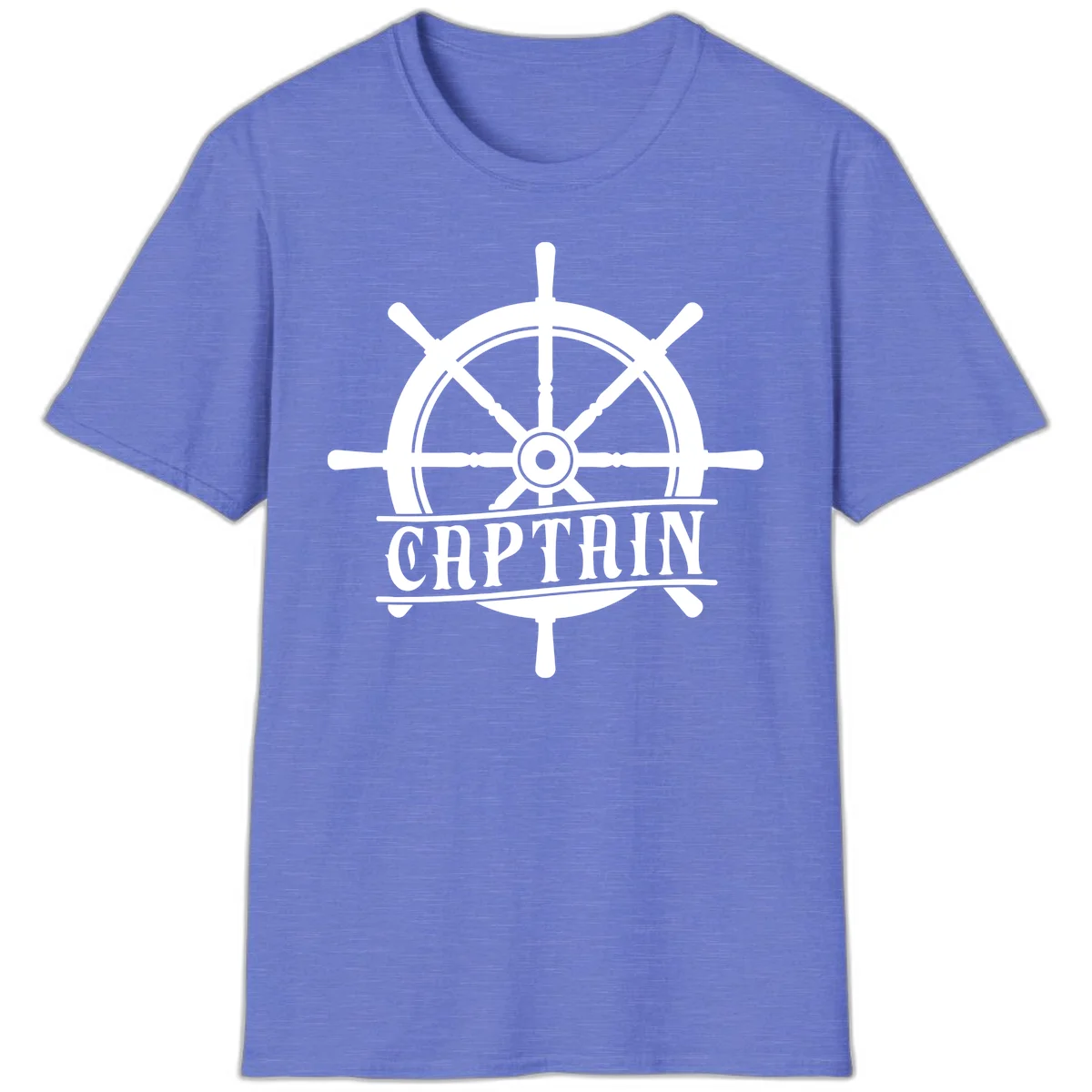 Captain Ship Wheel Nautical Design T-Shirt in Heather Royal