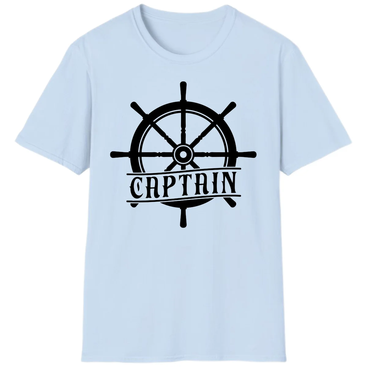 Captain Ship Wheel Nautical Design T-Shirt in Light Blue