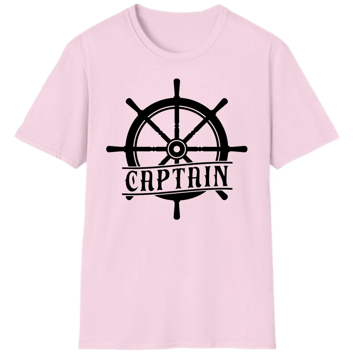Captain Ship Wheel Nautical Design T-Shirt in Light Pink