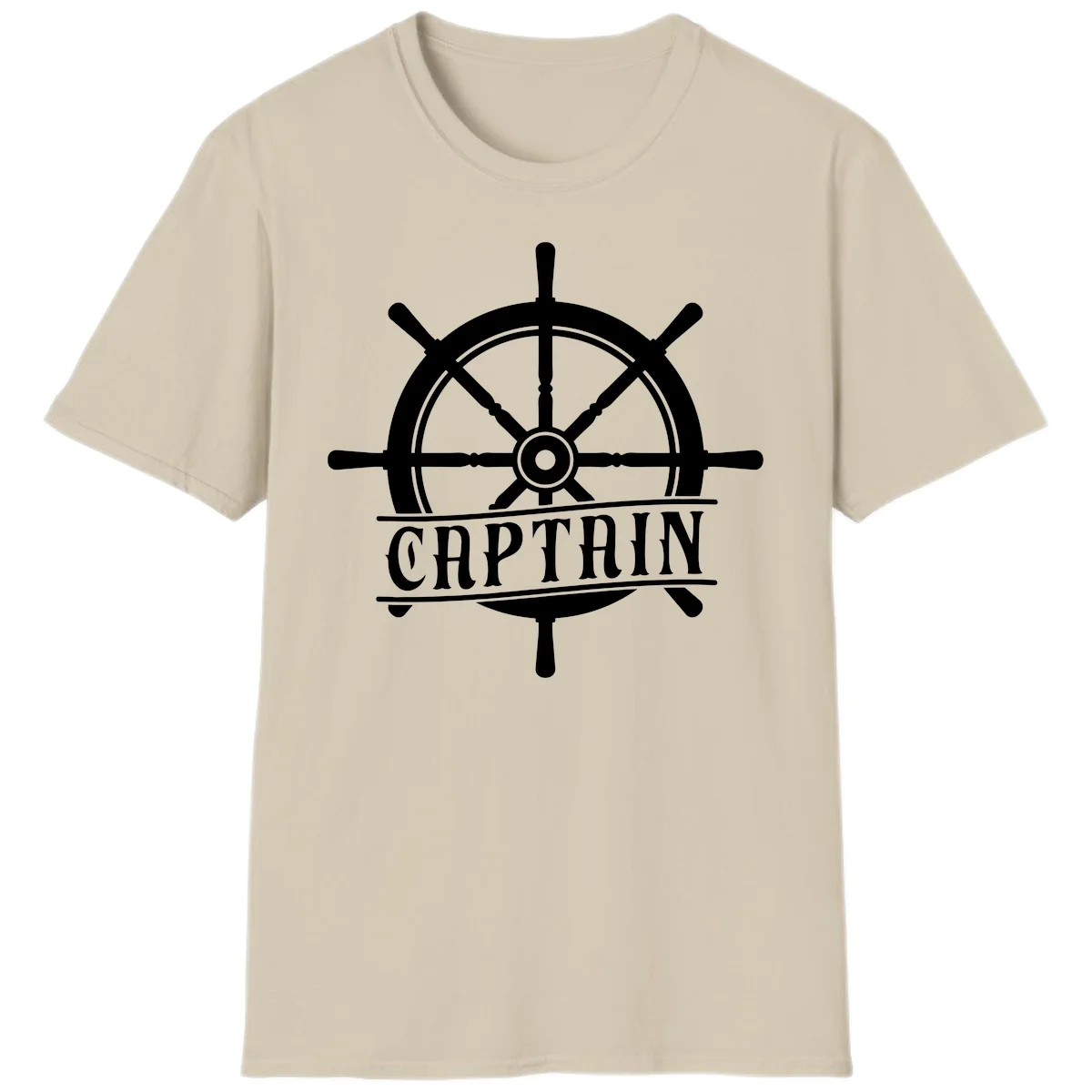 Captain Ship Wheel Nautical Design T-Shirt in Sand