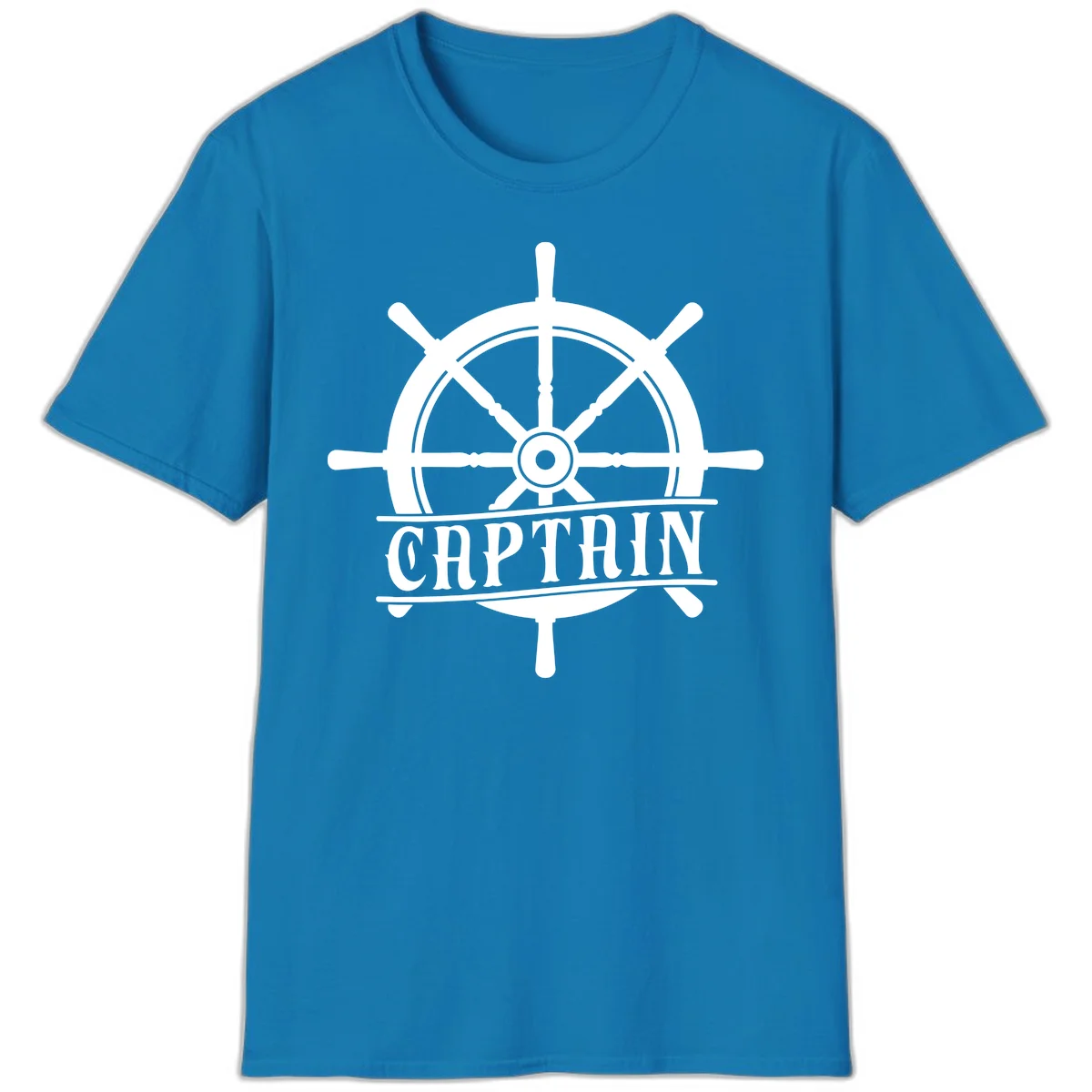 Captain Ship Wheel Nautical Design T-Shirt in Sapphire