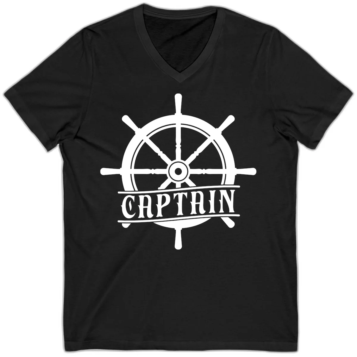 Captain Ship Wheel Nautical Design V-Neck in Black