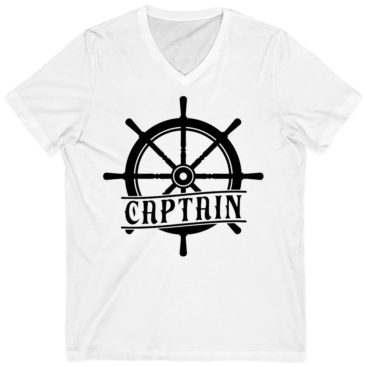 Captain Ship Wheel Nautical Design V-Neck in White