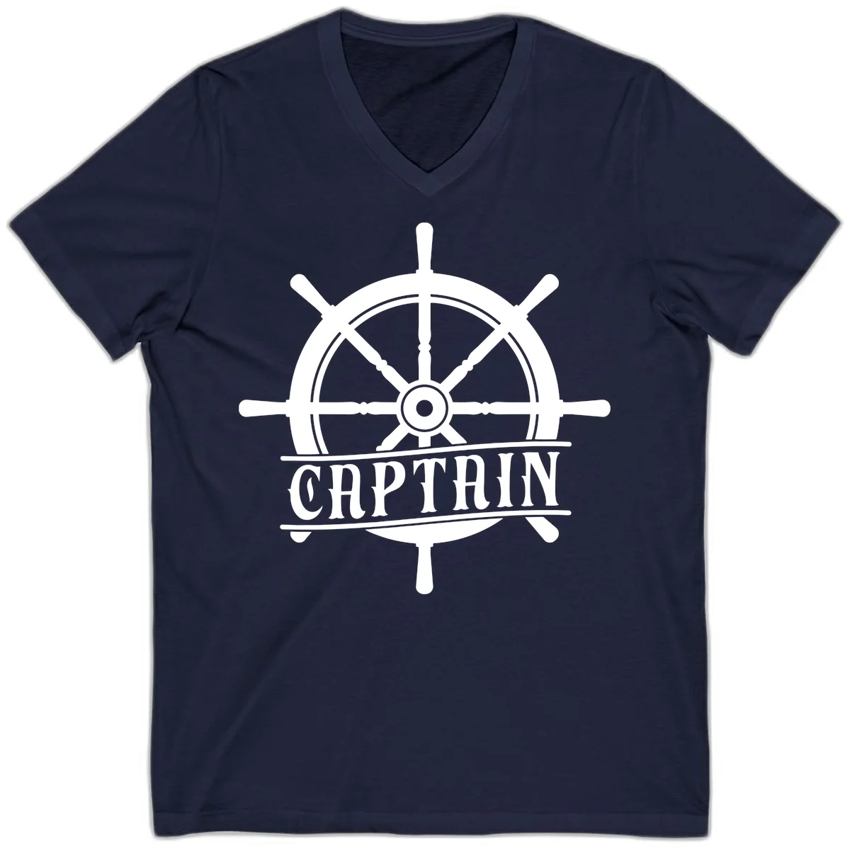 Captain Ship Wheel Nautical Design V-Neck in Navy