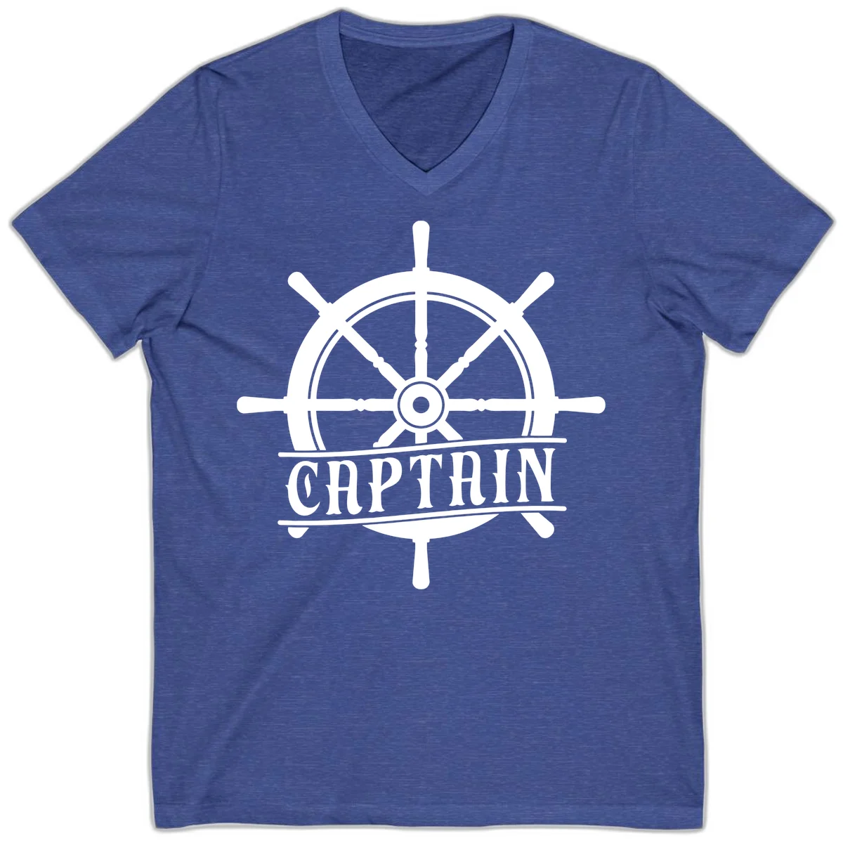 Captain Ship Wheel Nautical Design V-Neck in Heather True Royal