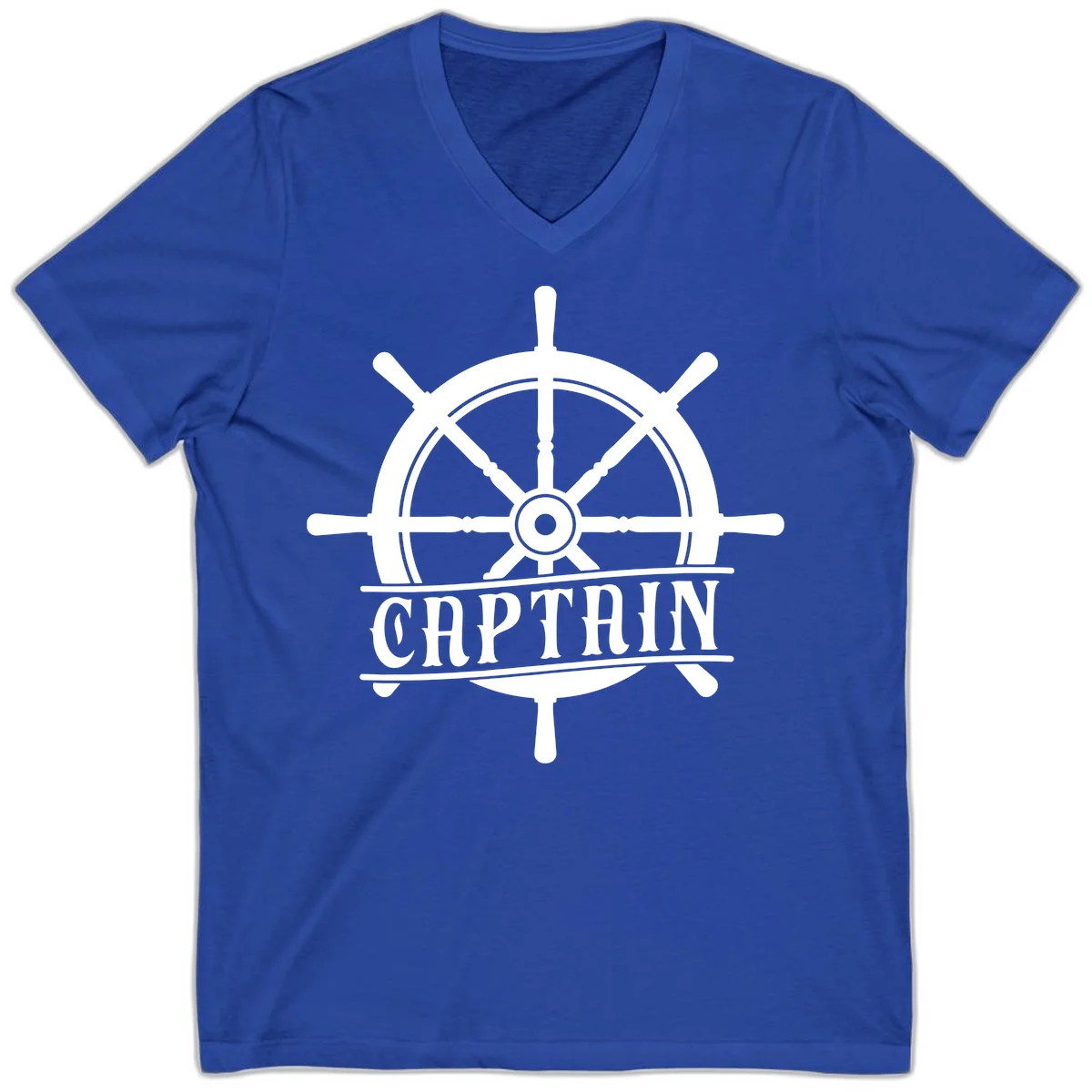 Captain Ship Wheel Nautical Design V-Neck in True Royal