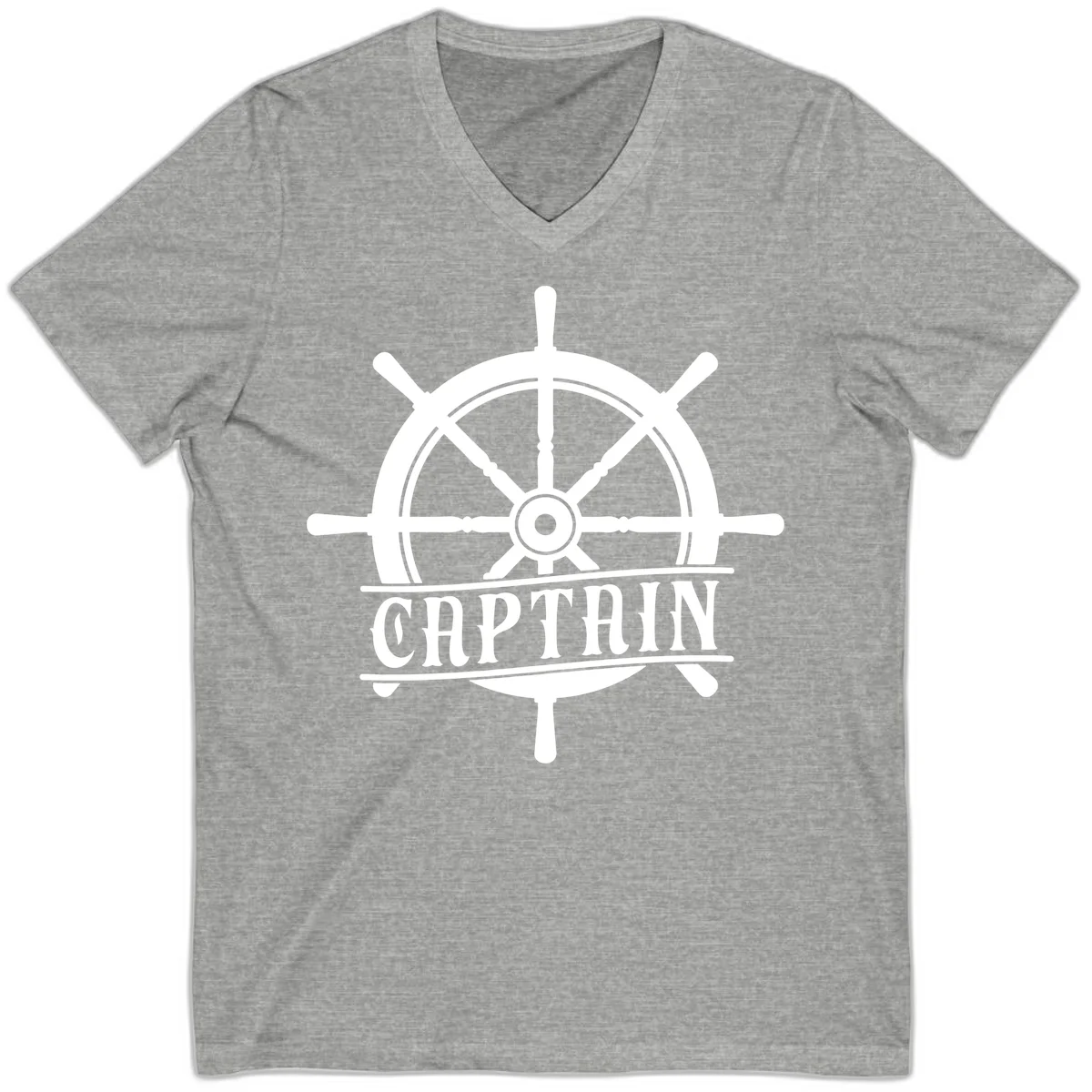 Captain Ship Wheel Nautical Design V-Neck in Athletic Heather