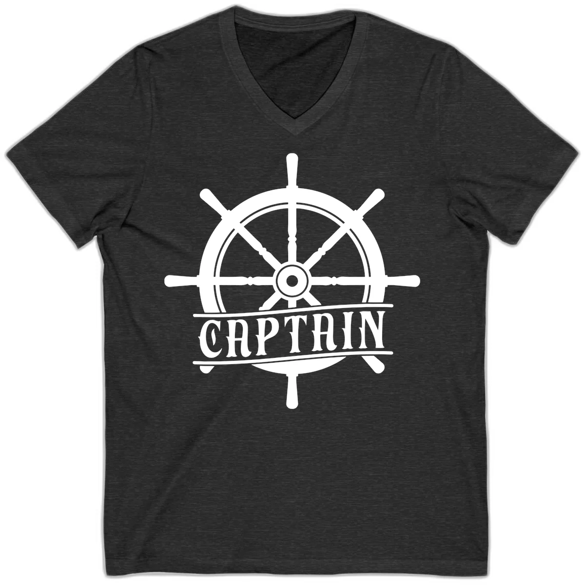 Captain Ship Wheel Nautical Design V-Neck in Dark Grey Heather
