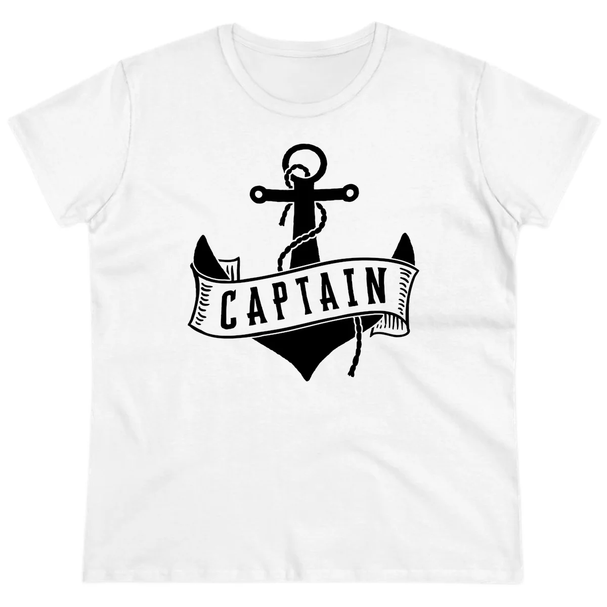 Captain Anchor Nautical Badge Ladies Tee in White
