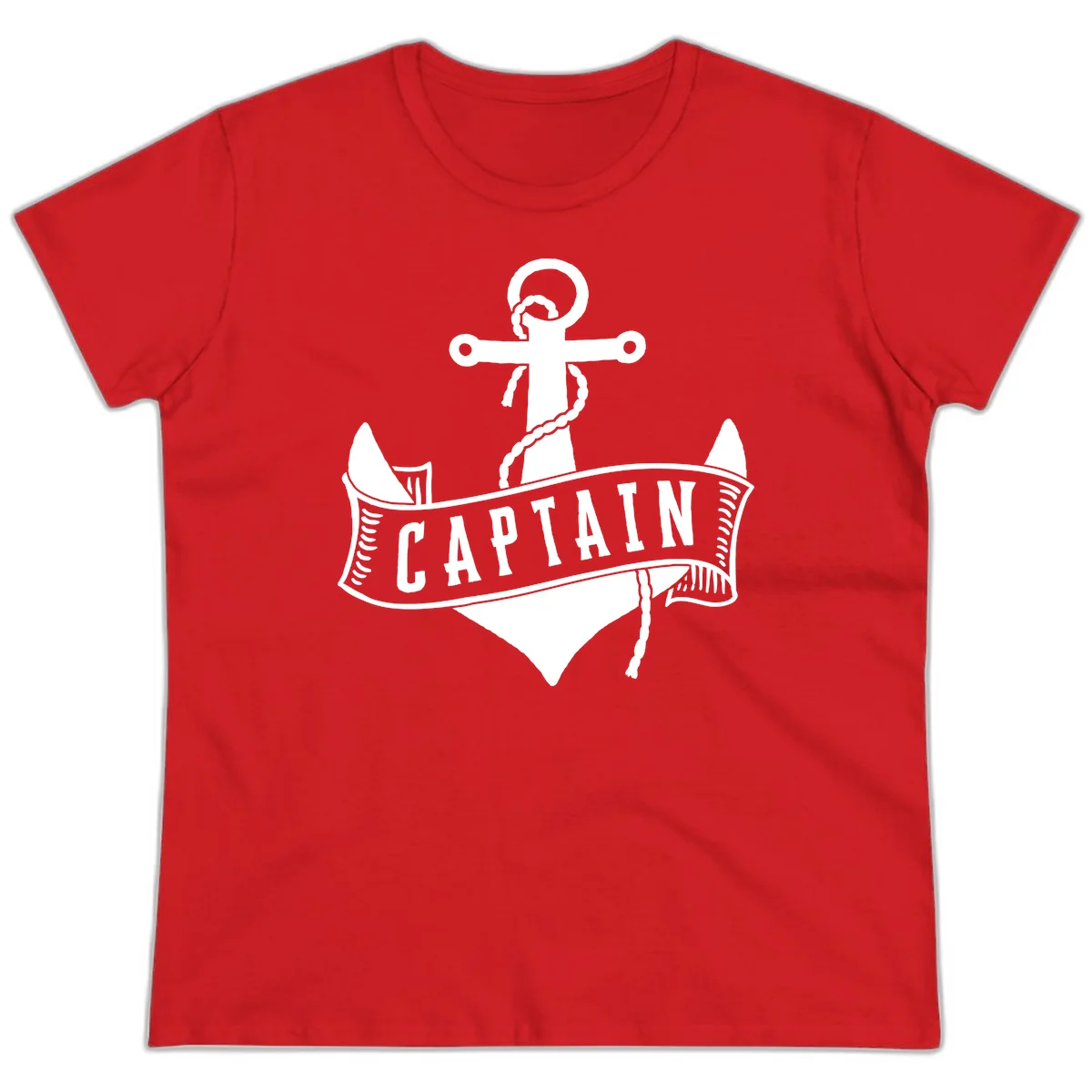Captain Anchor Nautical Badge Ladies Tee in Red