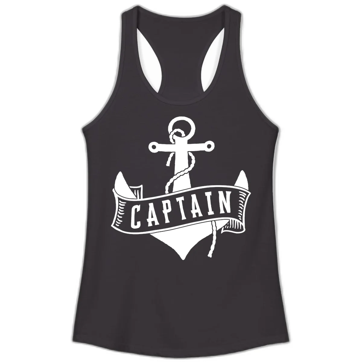Captain Anchor Nautical Badge Ladies Tank in Black