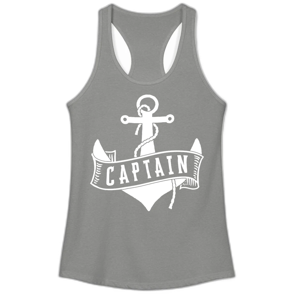 Captain Anchor Nautical Badge Ladies Tank in Heather Grey