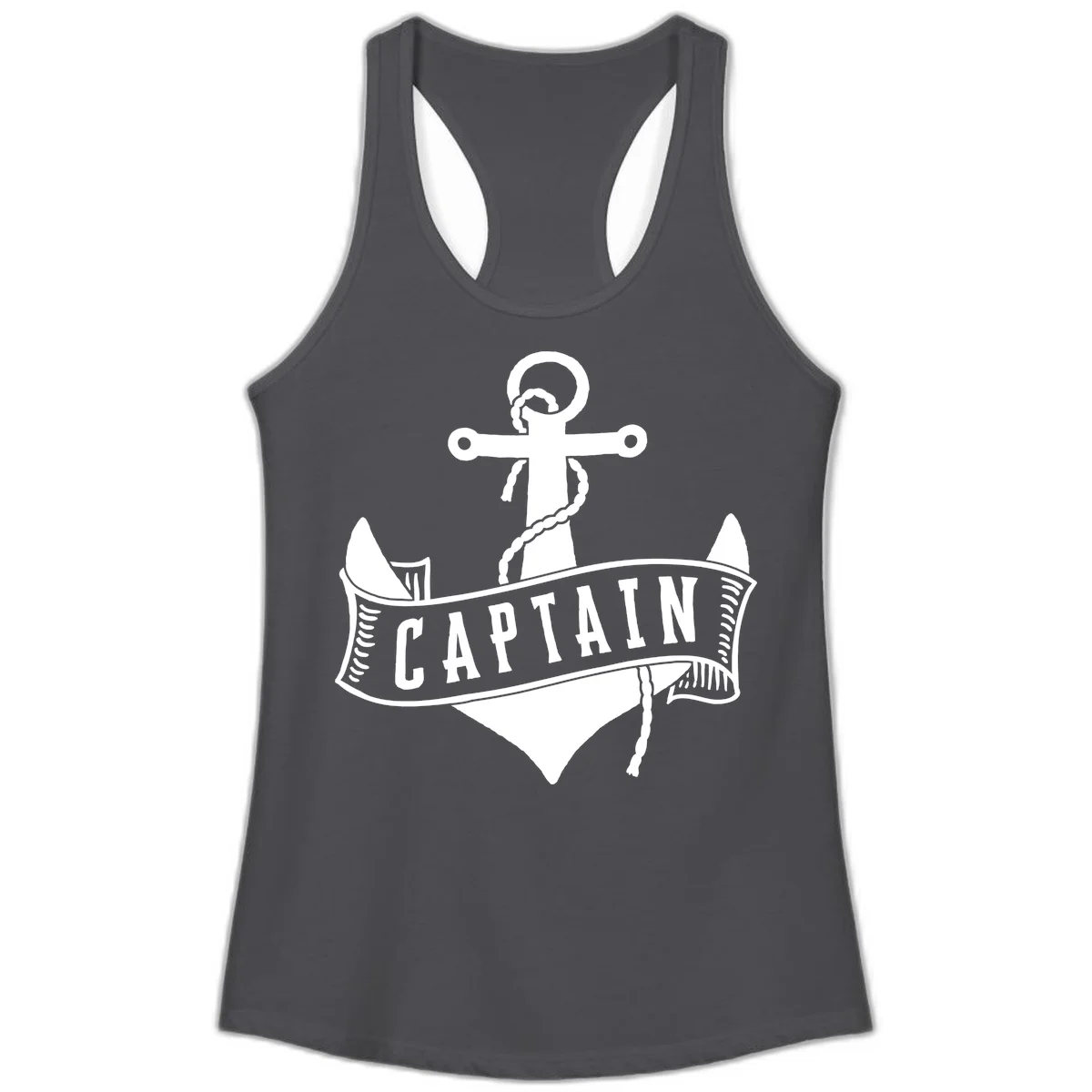 Captain Anchor Nautical Badge Ladies Tank in Solid Dark Gray