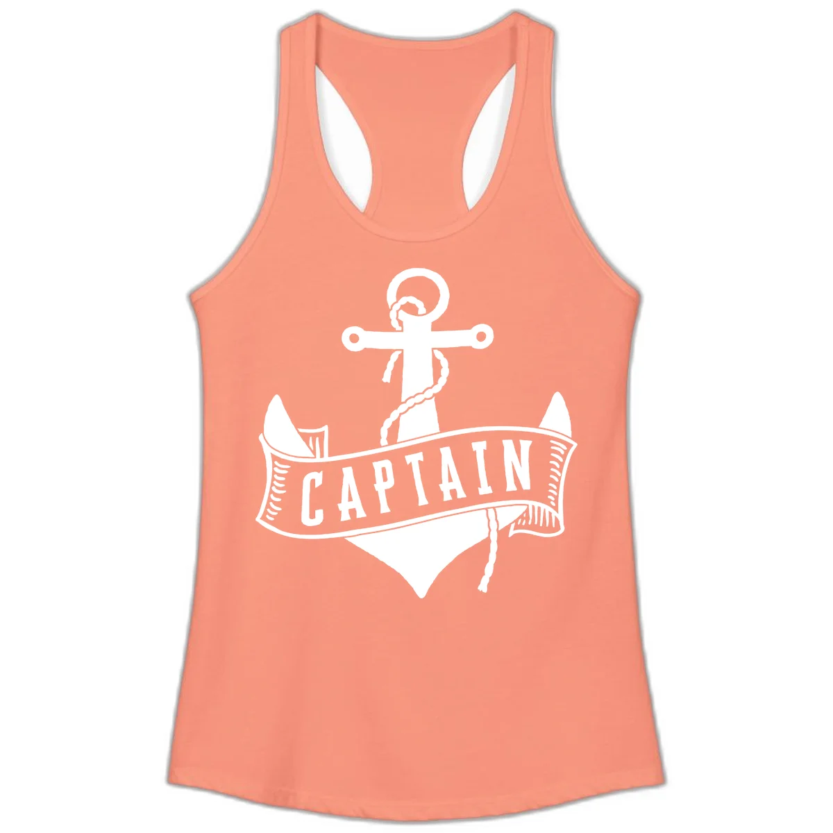 Captain Anchor Nautical Badge Ladies Tank in Solid Light Orange