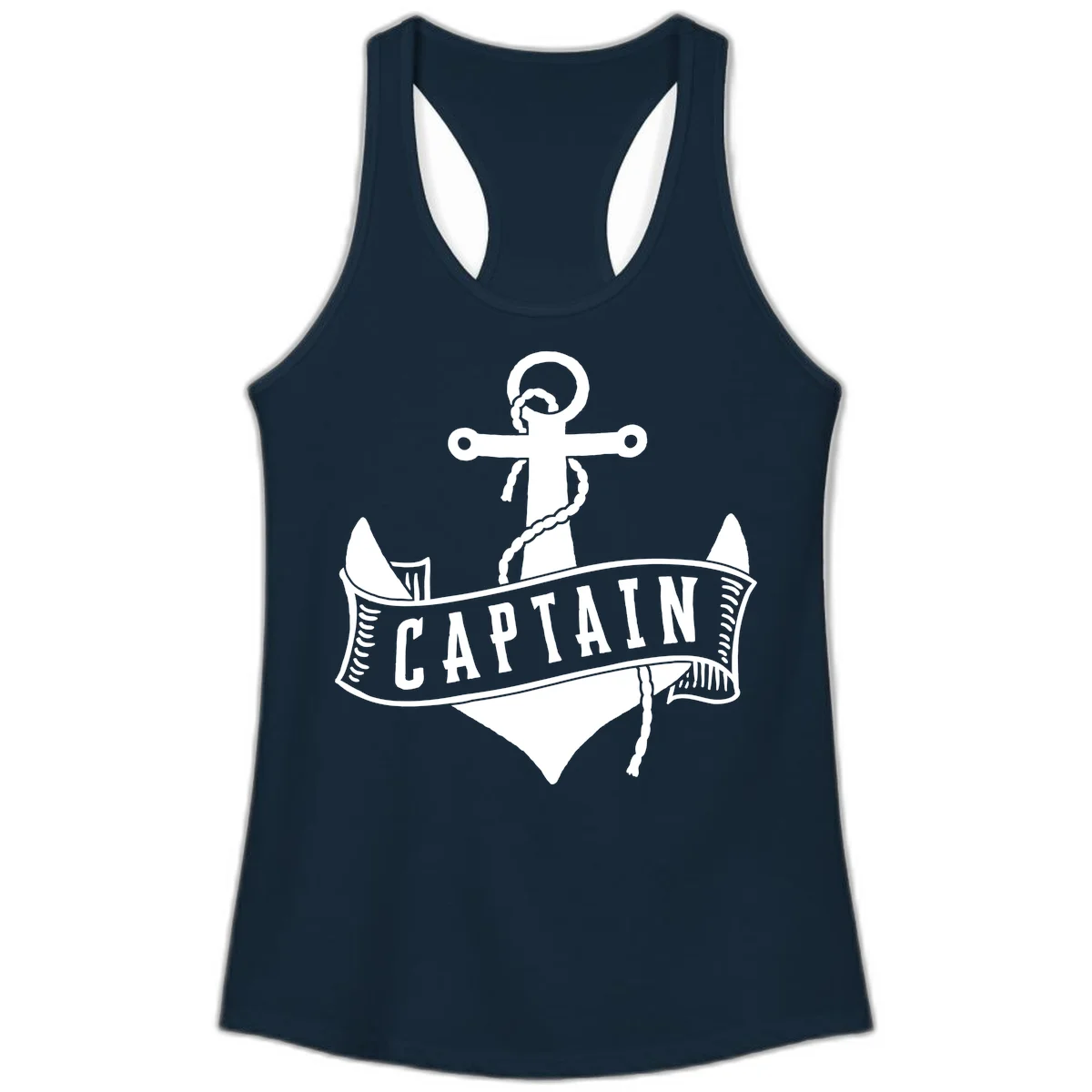 Captain Anchor Nautical Badge Ladies Tank in Solid Midnight Navy