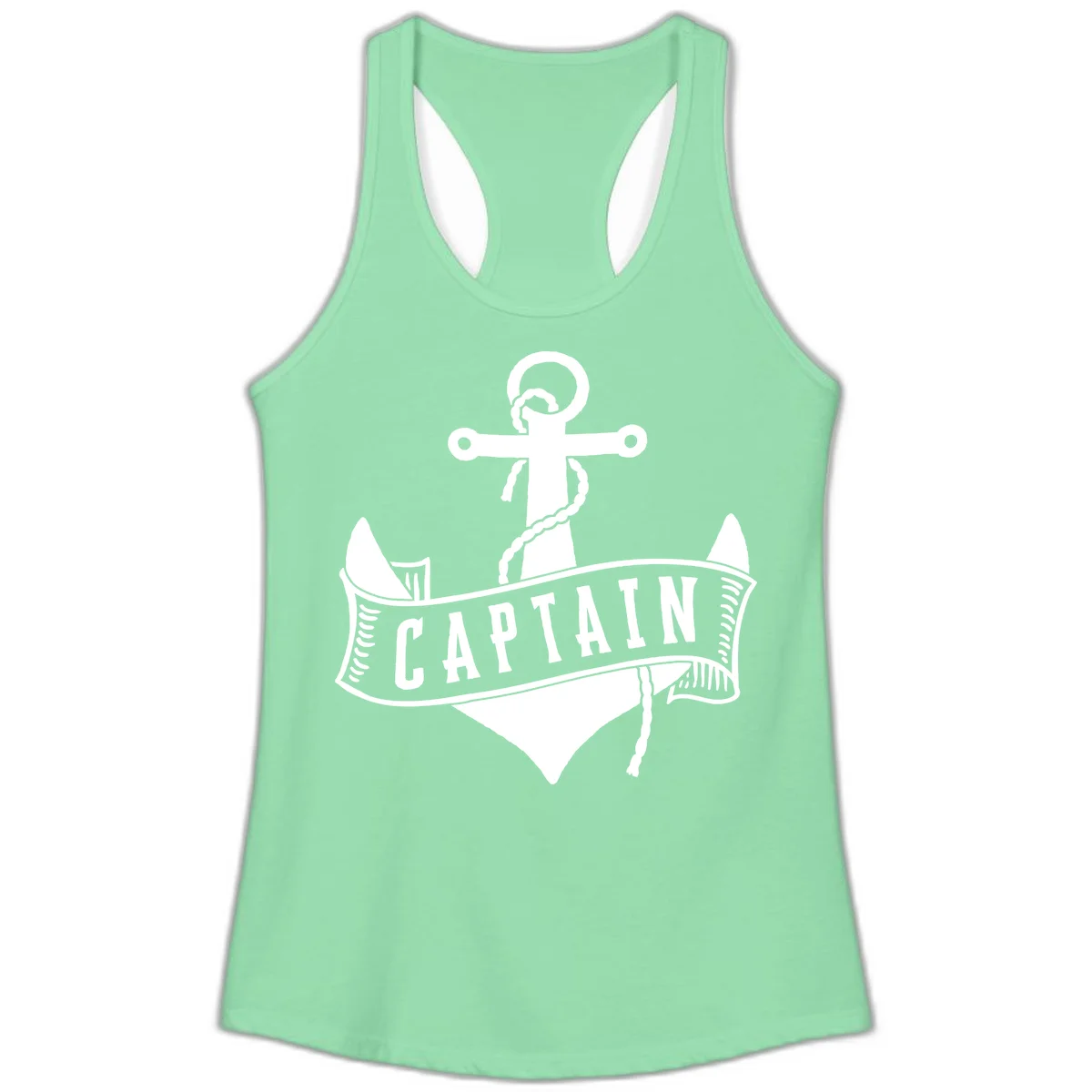 Captain Anchor Nautical Badge Ladies Tank in Solid Mint