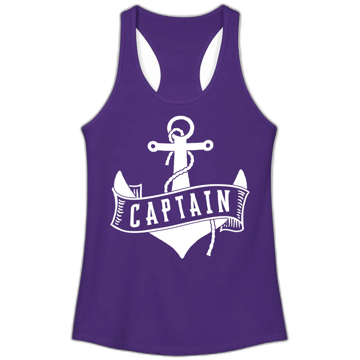 Captain Anchor Nautical Badge Ladies Tank in Solid Purple Rush