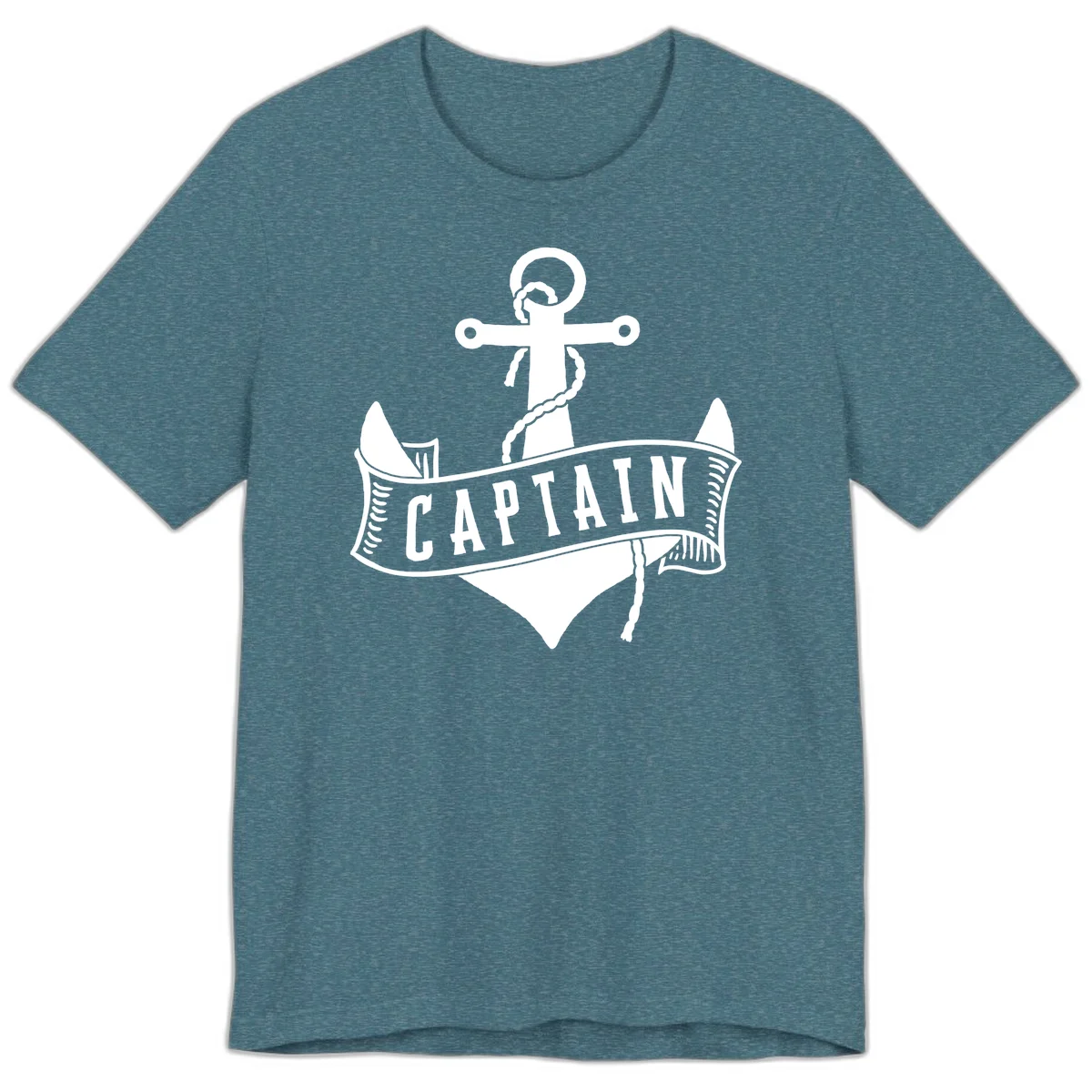 Captain Anchor Nautical Badge Premium T-Shirt in Heather Deep Teal