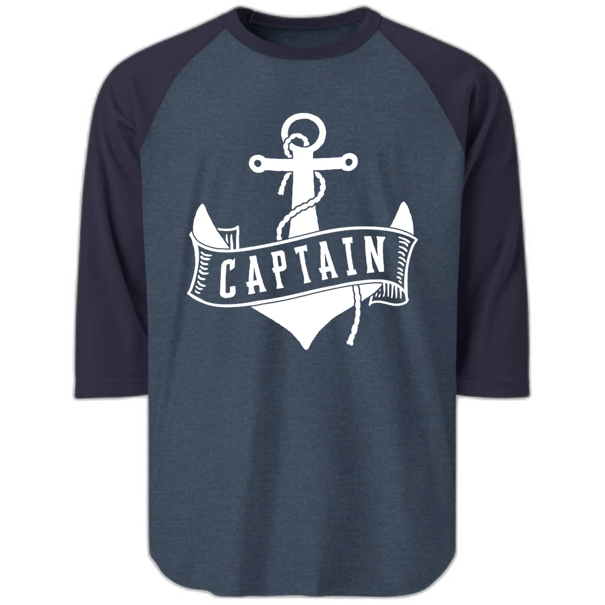 Captain Anchor Nautical Badge Raglan 3/4 in Heather Denim Navy