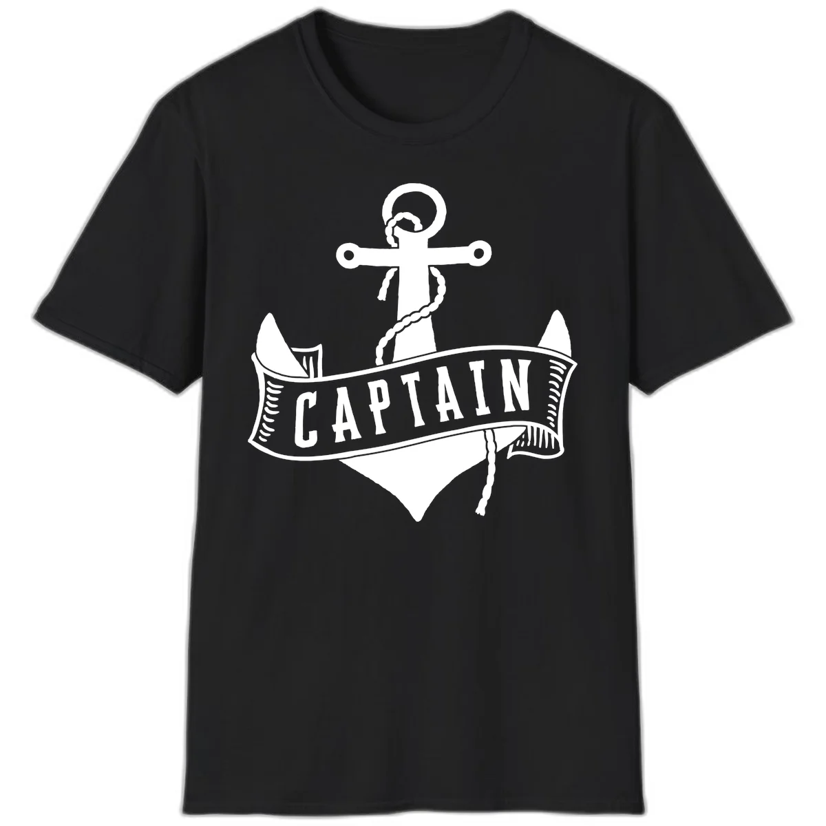 Captain Anchor Nautical Badge T-Shirt in Black