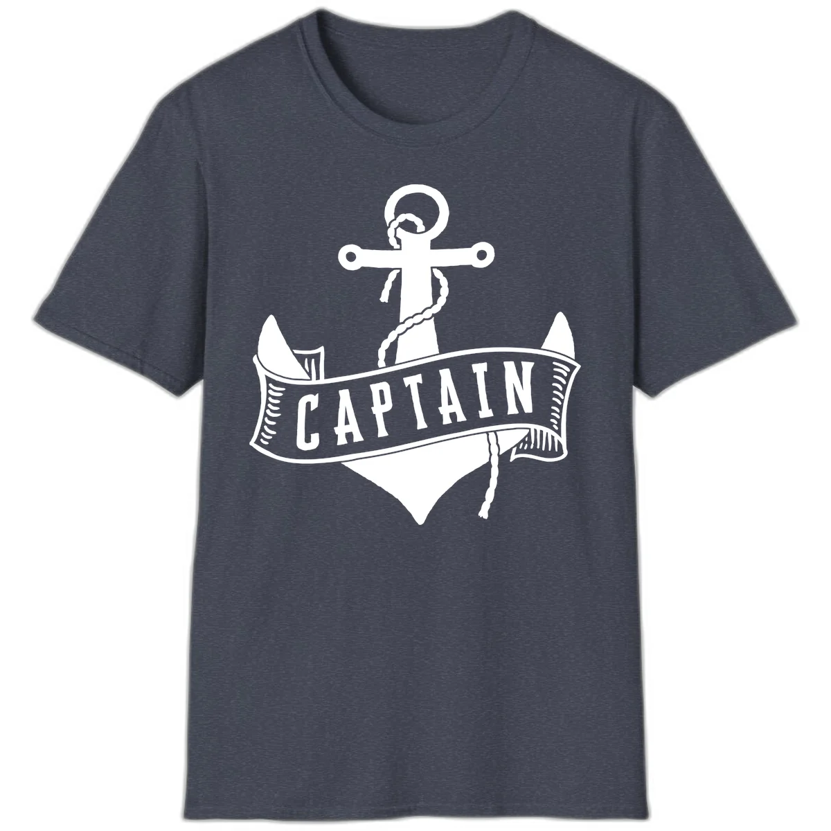 Captain Anchor Nautical Badge T-Shirt in Heather Navy
