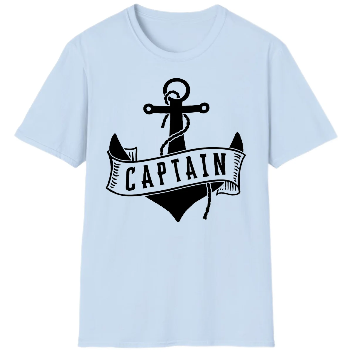 Captain Anchor Nautical Badge T-Shirt in Light Blue