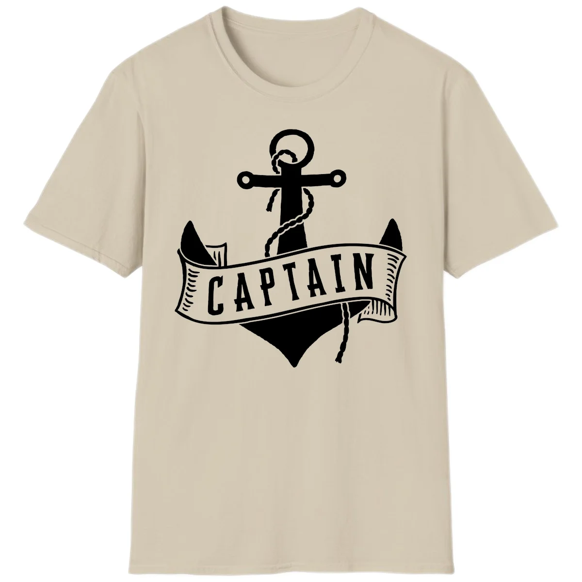 Captain Anchor Nautical Badge T-Shirt in Sand