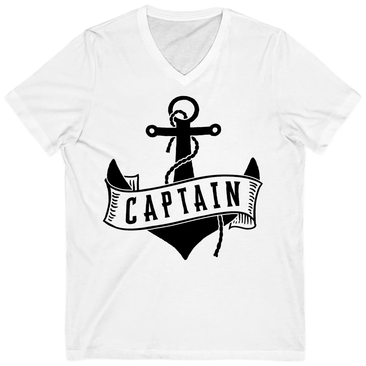 Captain Anchor Nautical Badge V-Neck in White