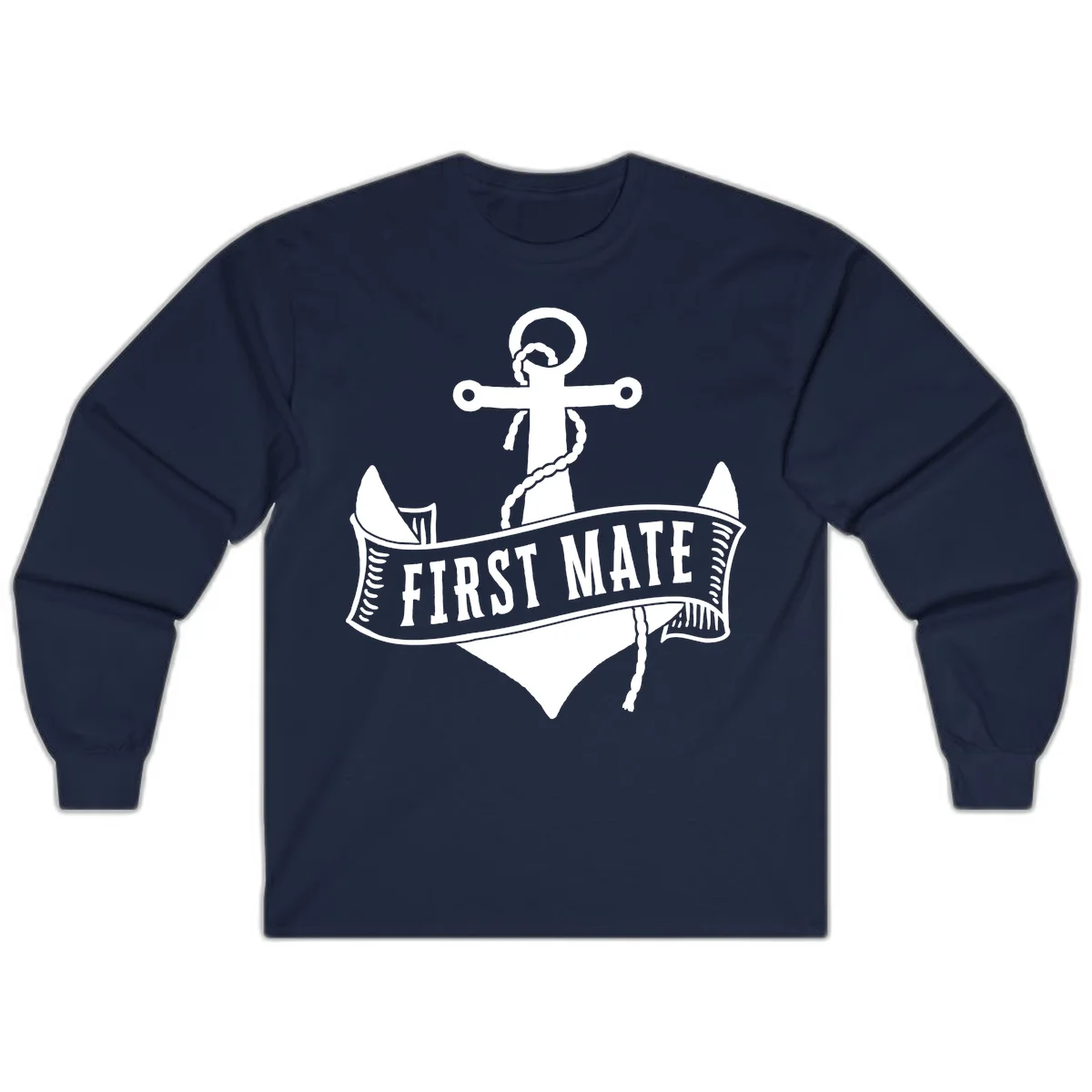 First Mate Anchor Nautical Long Sleeve Tee in Navy