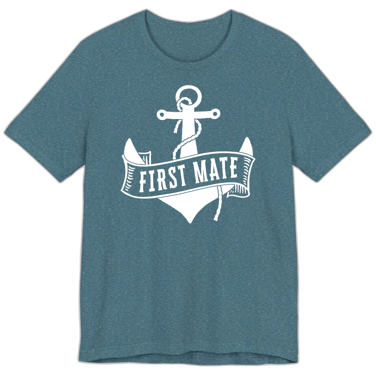 First Mate Anchor Nautical Premium T-Shirt in Heather Deep Teal