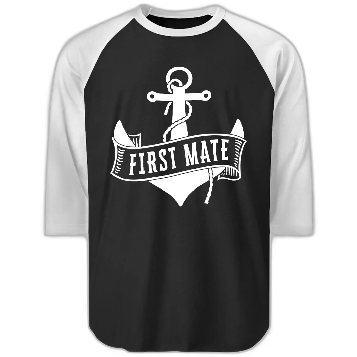 First Mate Anchor Nautical Raglan 3/4 Tee in Black White