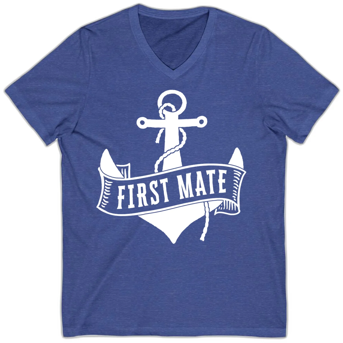 First Mate Anchor Nautical V-Neck in Heather True Royal