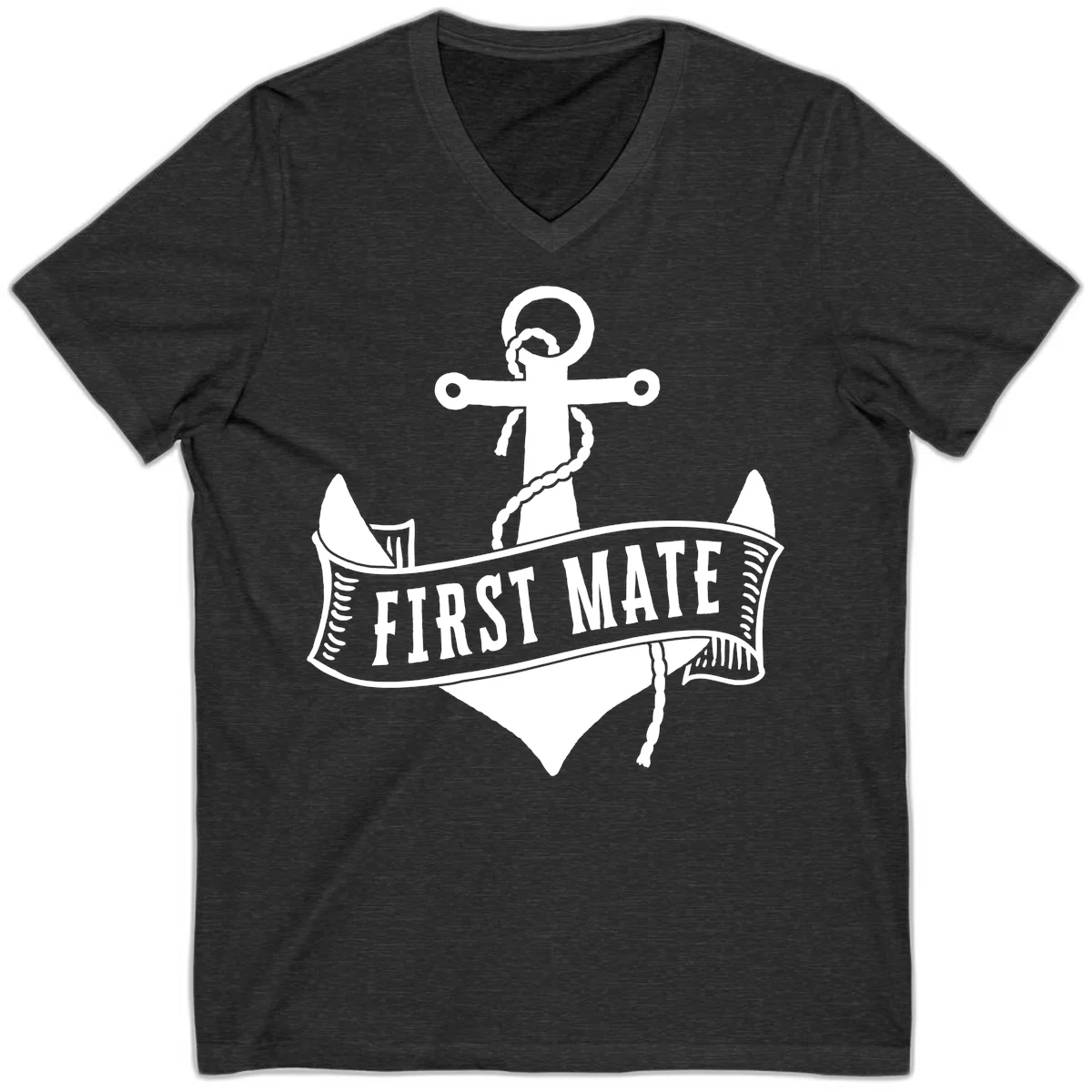 First Mate Anchor Nautical V-Neck in Dark Grey Heather
