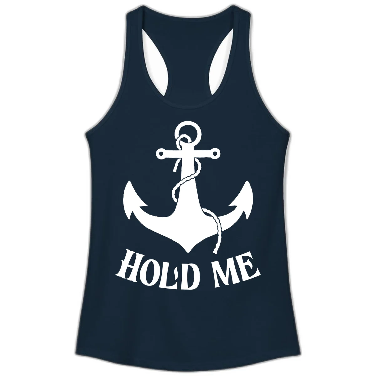 Anchor Hold Me Nautical Design Ladies Tank in Solid Midnight Navy