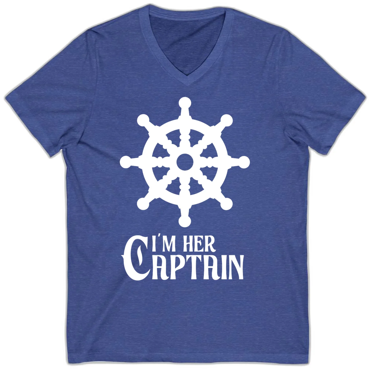 I'm Her Captain V-Neck T-Shirt in Heather True Royal