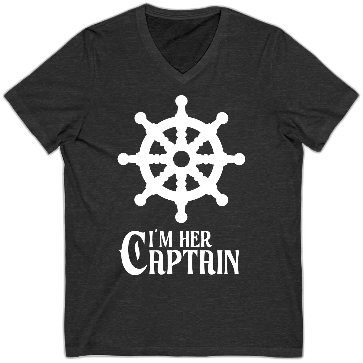I'm Her Captain V-Neck T-Shirt in Dark Grey Heather