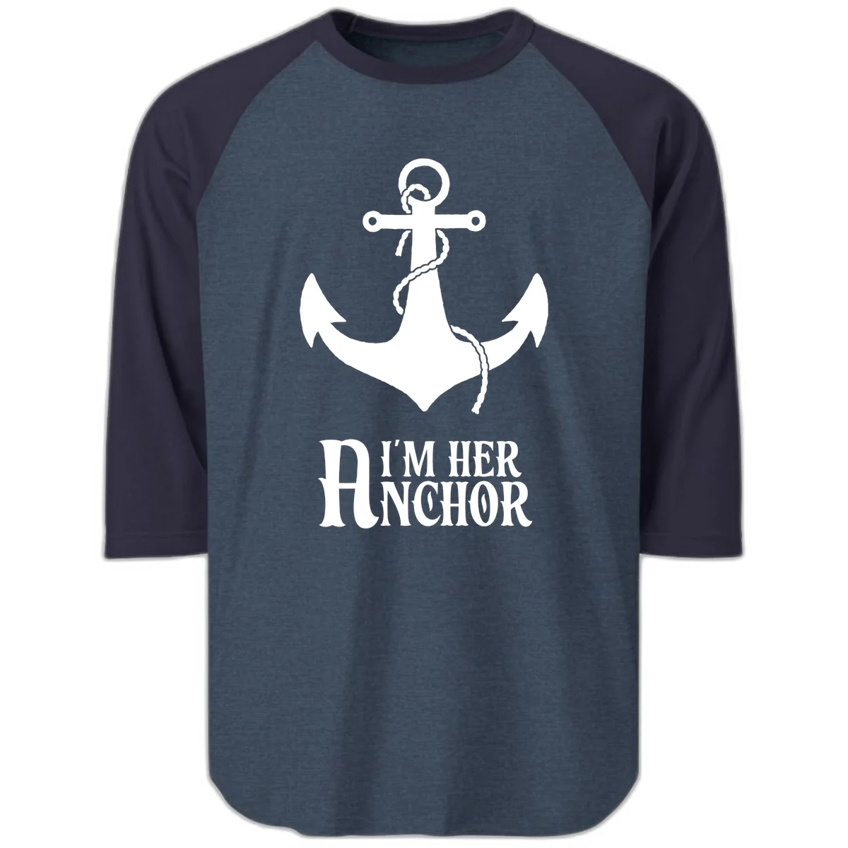 I'm Her Anchor Raglan 3/4 in Heather Denim Navy