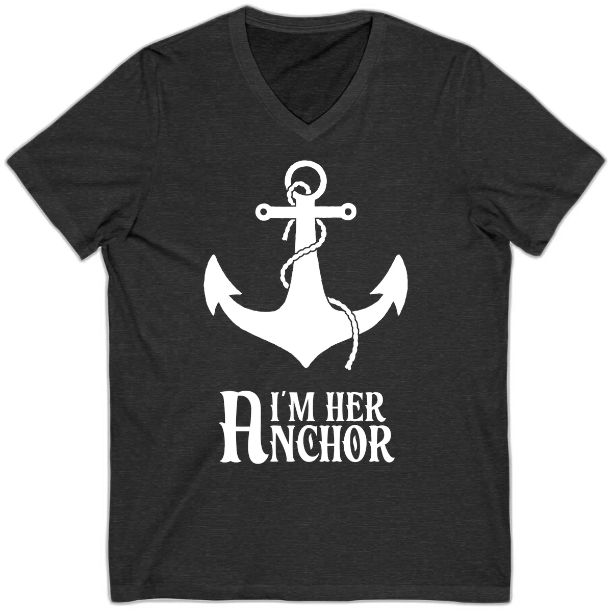 I'm Her Anchor V-Neck in Dark Grey Heather